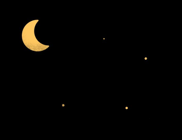 Moon and stars illustration on a dark sky